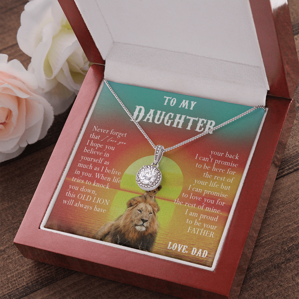 123E Necklace To My Daughter, Lion Daughter Birthday Gift, Lion Dad Sunset Necklace