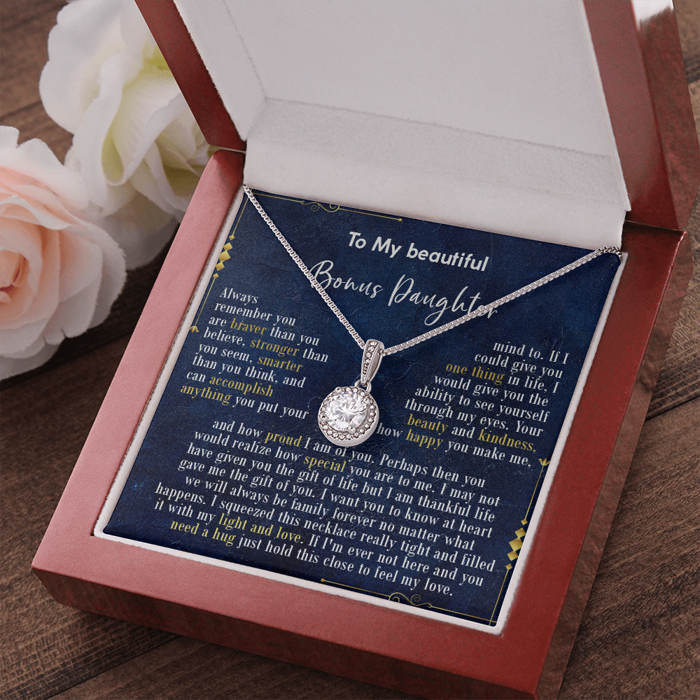 126E Necklace To My Beautiful Bonus Daughter, Daughter Birthday Gift, I Love Daughter