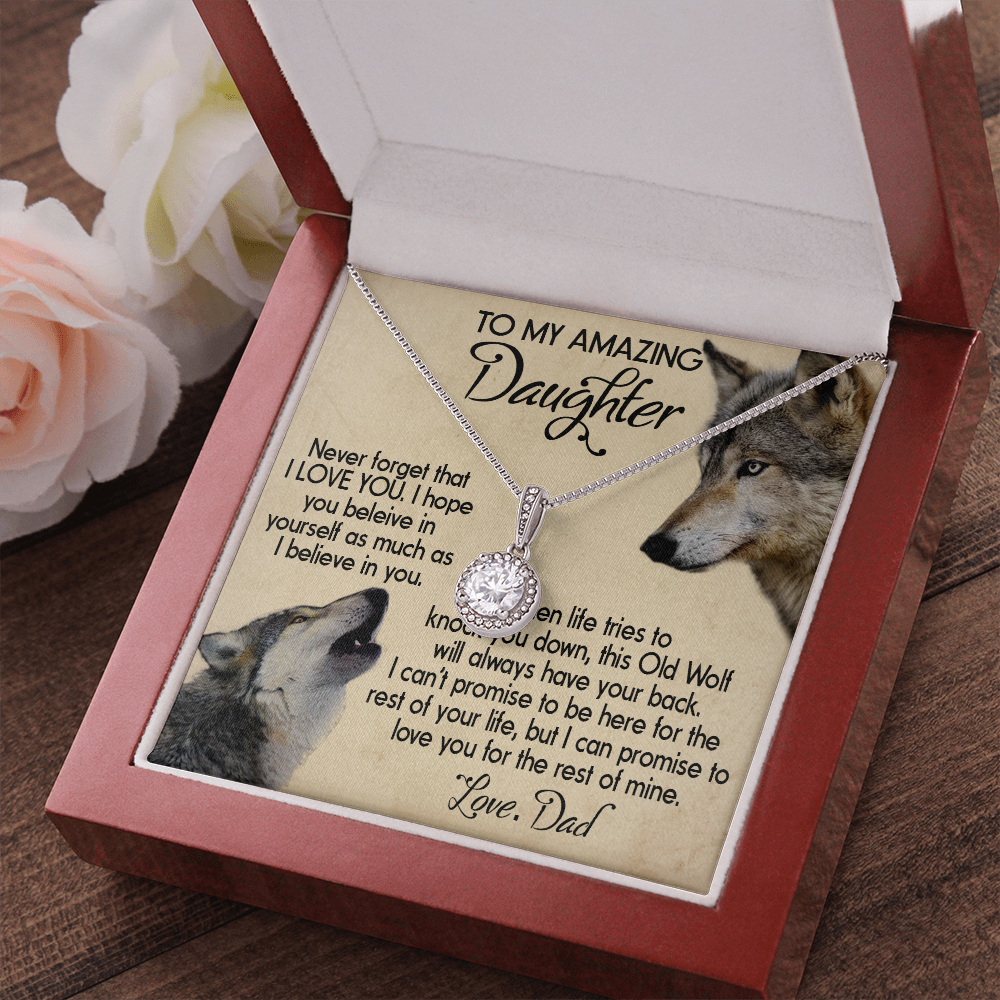 15E To my Daughter Necklace, Wolf Dad Gift for Daughter, I LOVE YOU Necklace