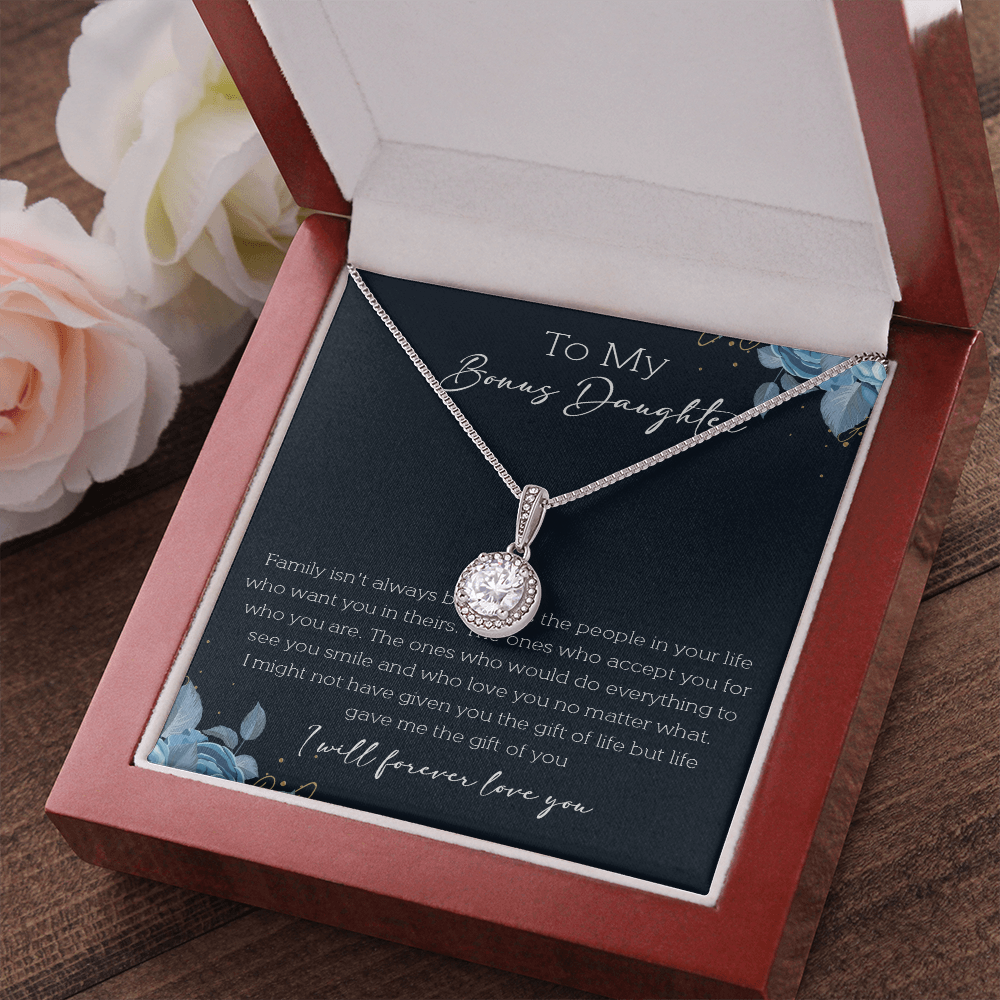 21E Cute Necklace To My Bonus Daughter, Necklace Gift for Her, Daughter From Mom Dad