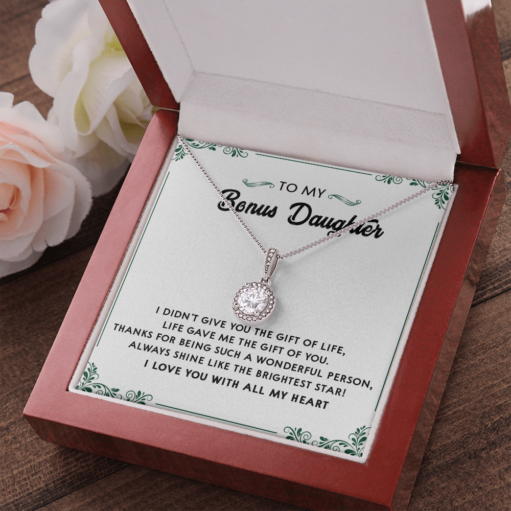 137E Perfect Gift for Bonus Daughter, Daughter Necklace, I Love You With All My Heart