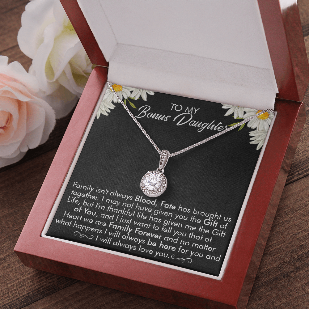 16E Necklace To My Bonus Daughter, Necklace Gift for Daughter/Her, Gift From Dad Mom