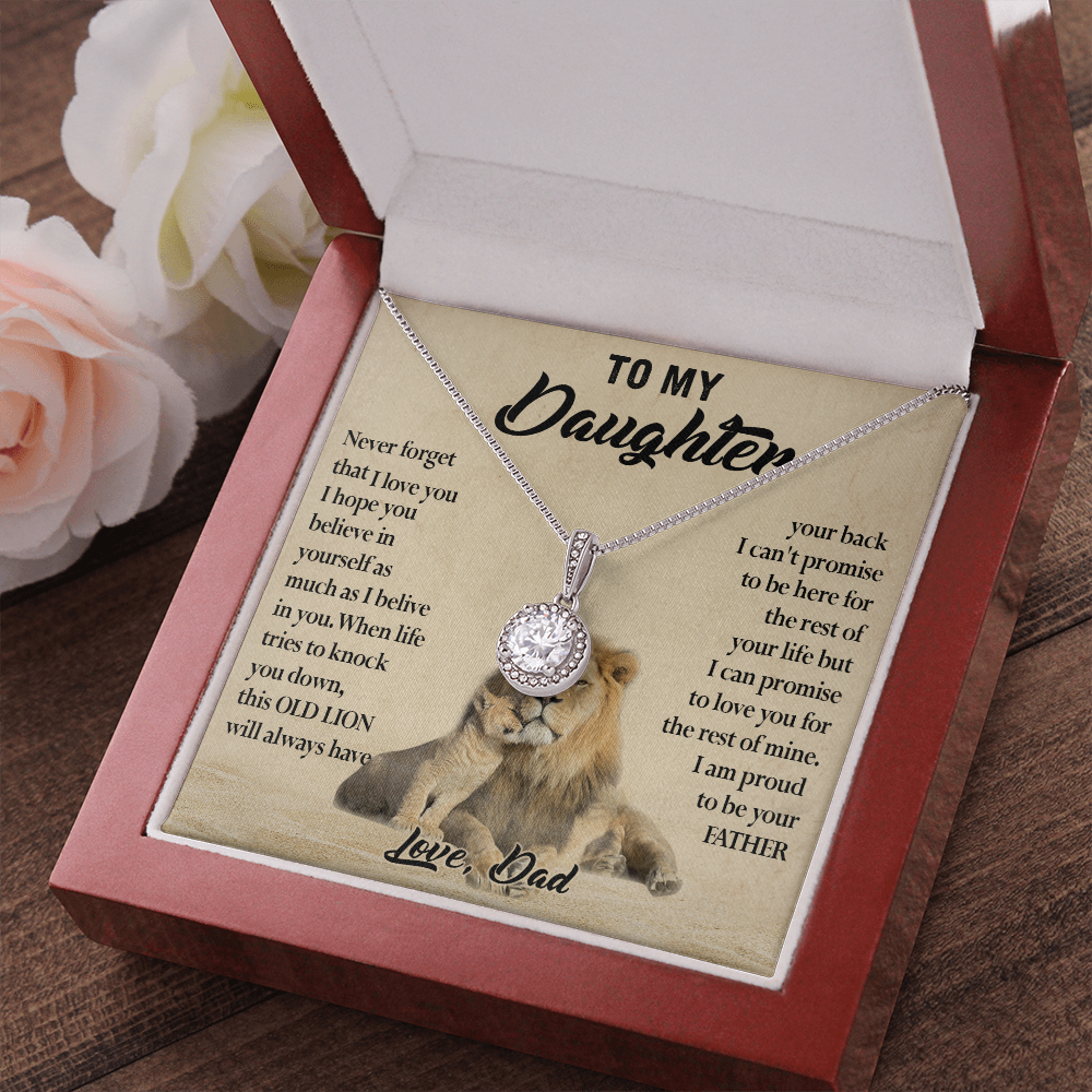 124E Necklace To My Daughter, Lion Daughter Birthday Gift from Lion Dad Necklace