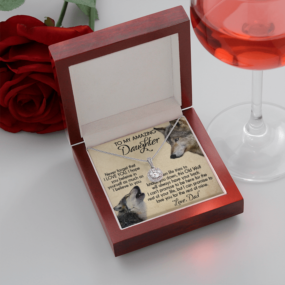 15E To my Daughter Necklace, Wolf Dad Gift for Daughter, I LOVE YOU Necklace