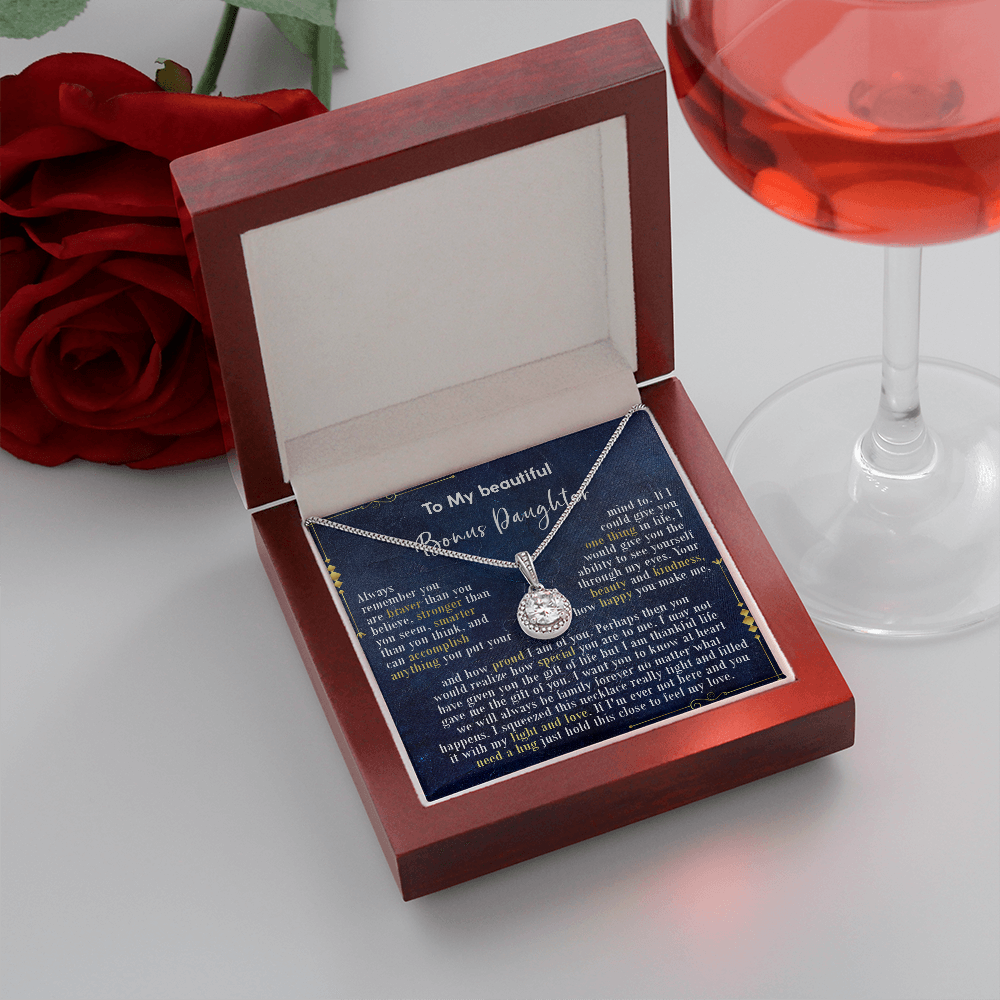 126E Necklace To My Beautiful Bonus Daughter, Daughter Birthday Gift, I Love Daughter