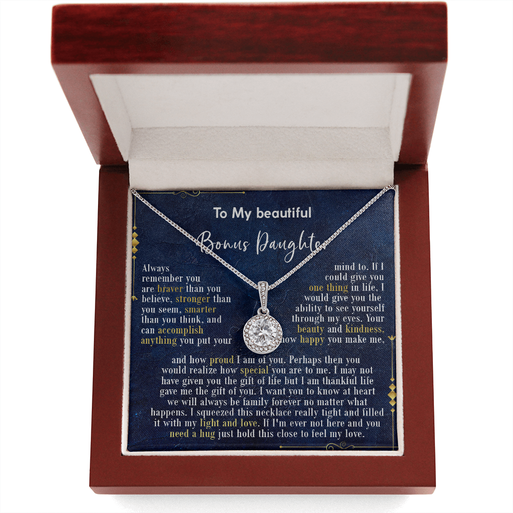 126E Necklace To My Beautiful Bonus Daughter, Daughter Birthday Gift, I Love Daughter