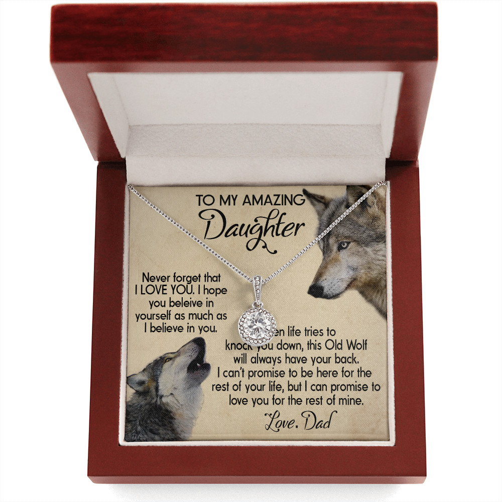 15E To my Daughter Necklace, Wolf Dad Gift for Daughter, I LOVE YOU Necklace