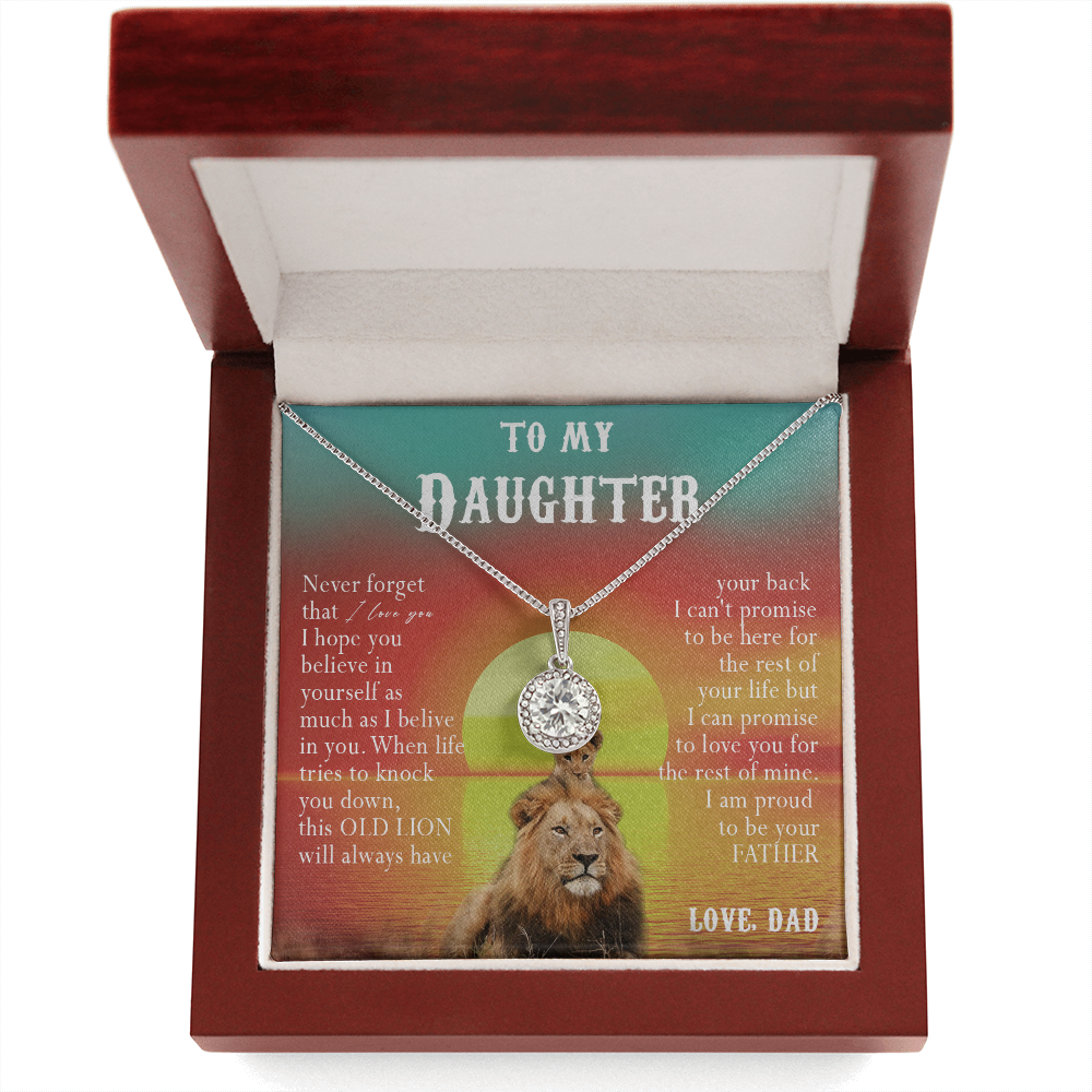 123E Necklace To My Daughter, Lion Daughter Birthday Gift, Lion Dad Sunset Necklace