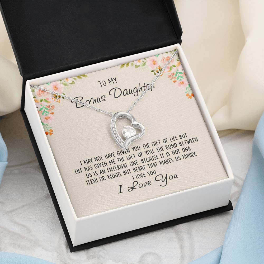 To My Bonus Daughter Unique Gift Forever Love Heart Necklace for Step Daughter 441