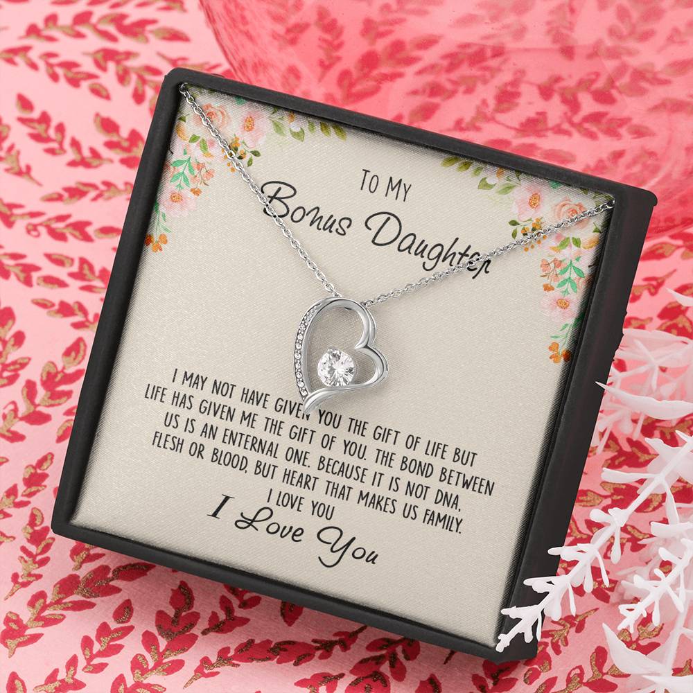 To My Bonus Daughter Unique Gift Forever Love Heart Necklace for Step Daughter 441