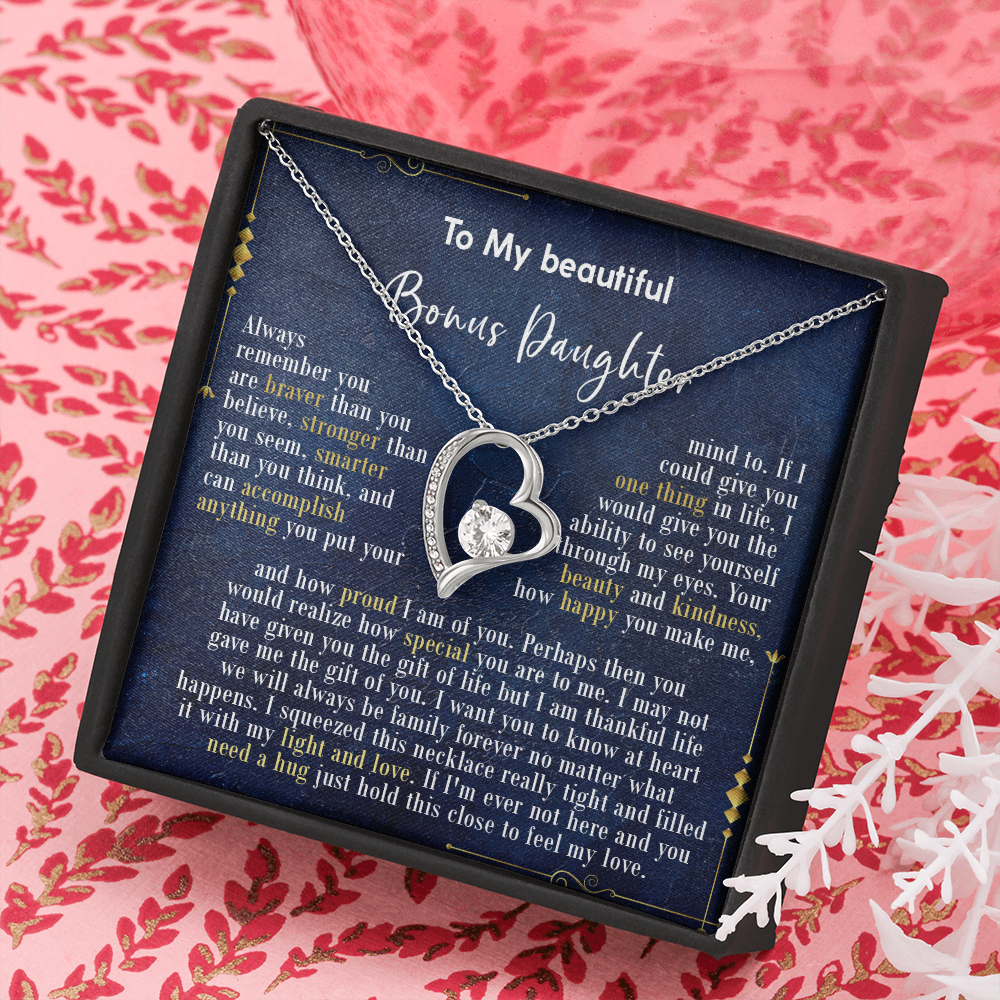 126C Necklace To My Beautiful Bonus Daughter, Daughter Birthday Gift, I Love Daughter