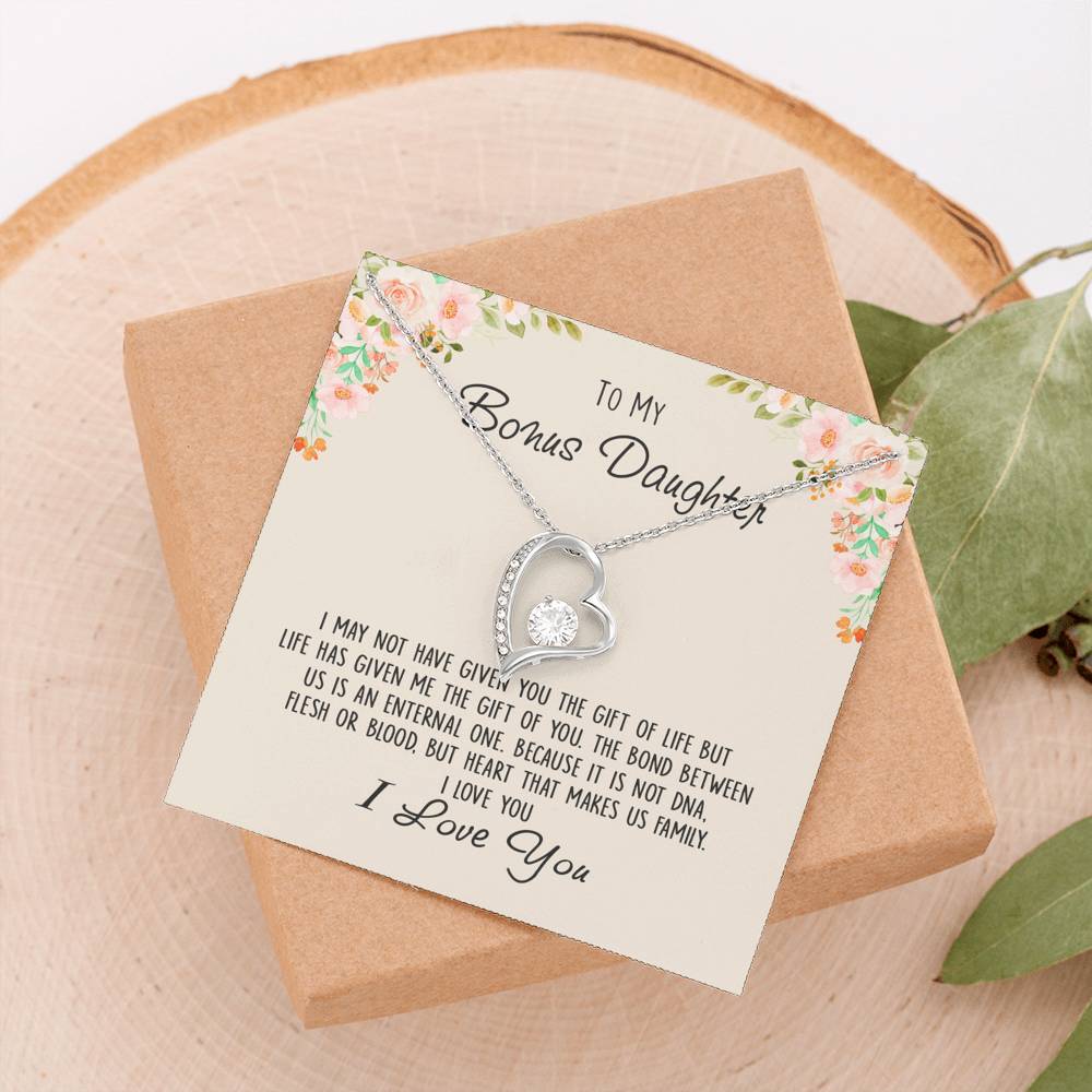 To My Bonus Daughter Unique Gift Forever Love Heart Necklace for Step Daughter 441