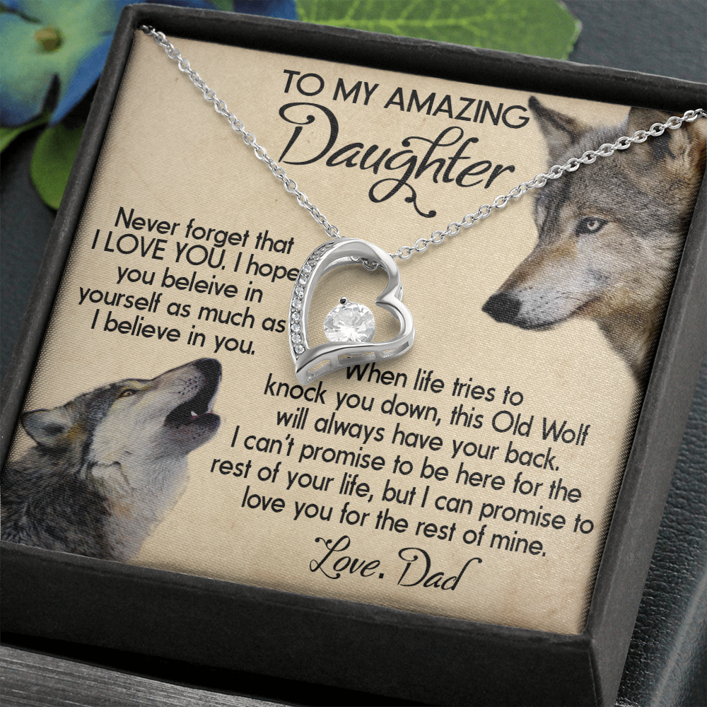 15C To my Daughter Necklace, Wolf Dad Gift for Daughter, I LOVE YOU Necklace