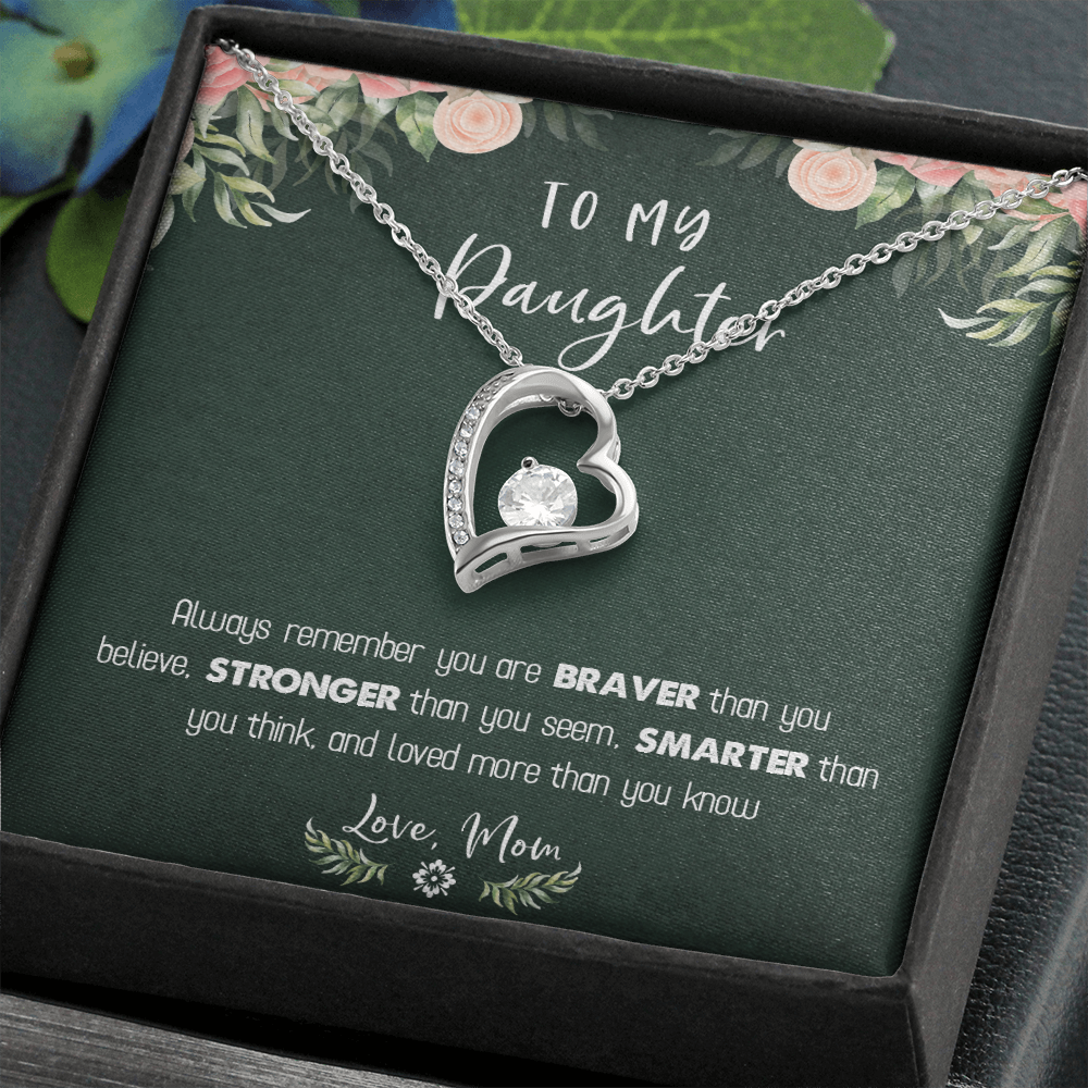122C Necklace To My Daughter Birthday Gift From Mom, You Are Braver, Stronger,Smarter