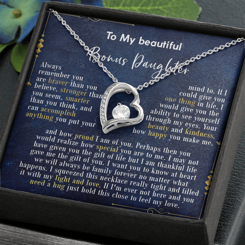126C Necklace To My Beautiful Bonus Daughter, Daughter Birthday Gift, I Love Daughter