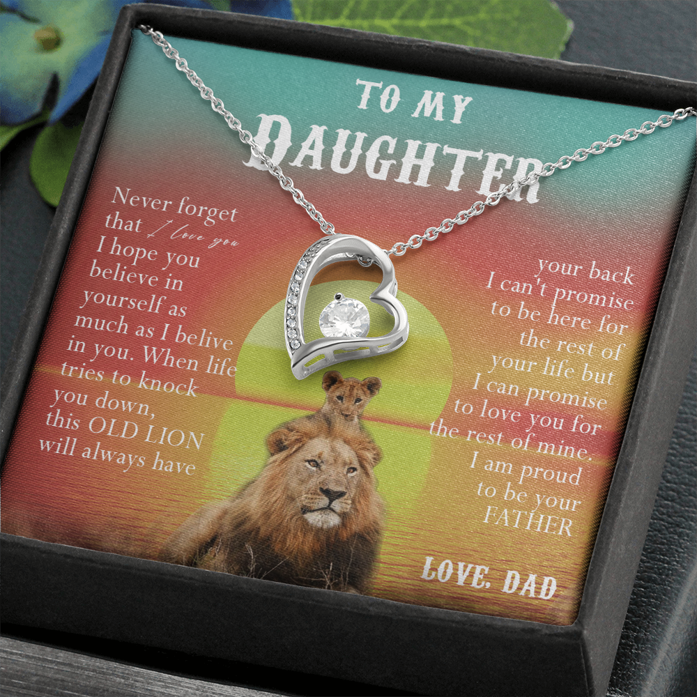 123C Necklace To My Daughter, Lion Daughter Birthday Gift, Lion Dad Sunset Necklace