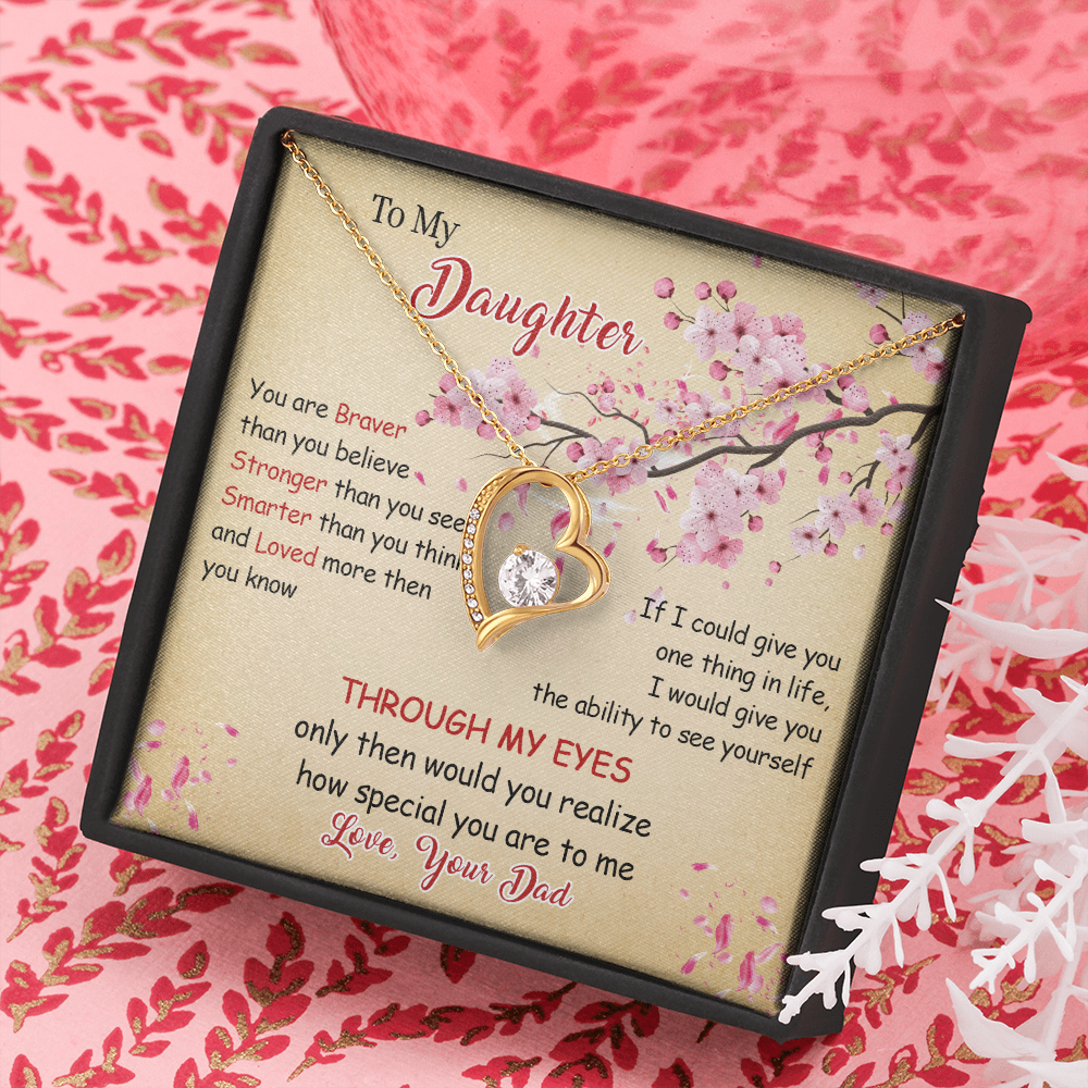 N366C To My Daughter Forever Love Heart Necklace, Birthday gift for Daughter from Dad