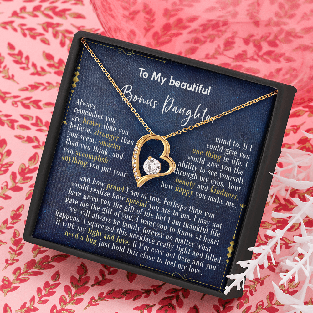 126C Necklace To My Beautiful Bonus Daughter, Daughter Birthday Gift, I Love Daughter