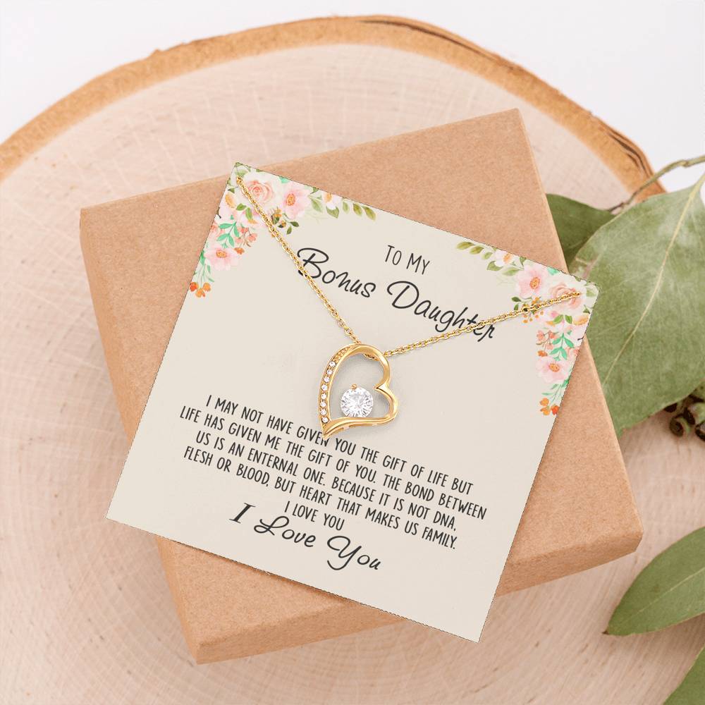 To My Bonus Daughter Unique Gift Forever Love Heart Necklace for Step Daughter 441