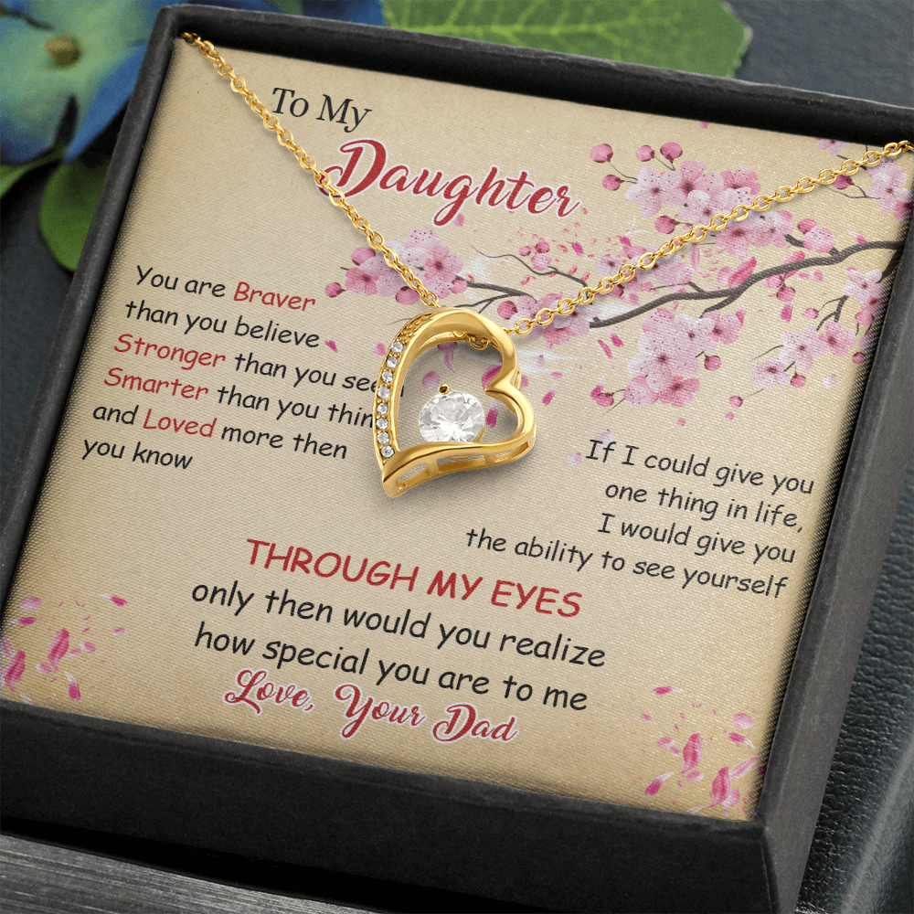 N366C To My Daughter Forever Love Heart Necklace, Birthday gift for Daughter from Dad