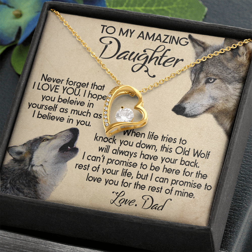 15C To my Daughter Necklace, Wolf Dad Gift for Daughter, I LOVE YOU Necklace