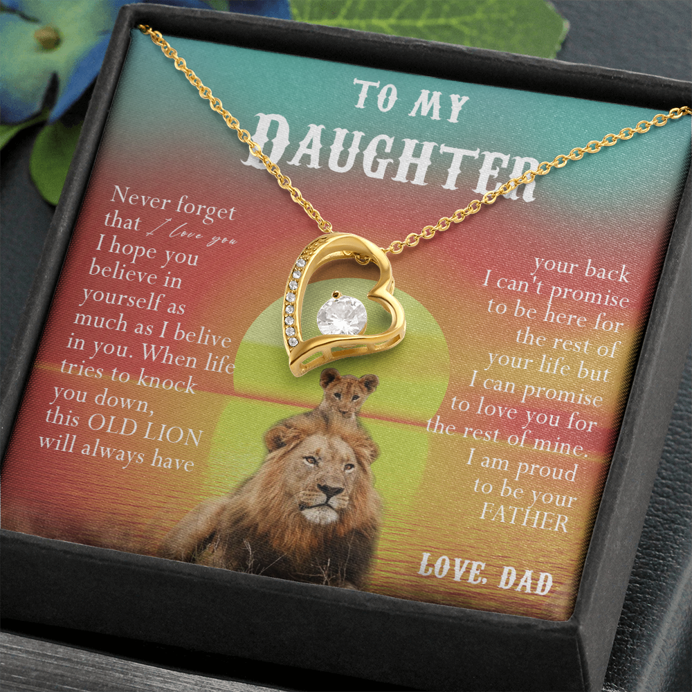 123C Necklace To My Daughter, Lion Daughter Birthday Gift, Lion Dad Sunset Necklace