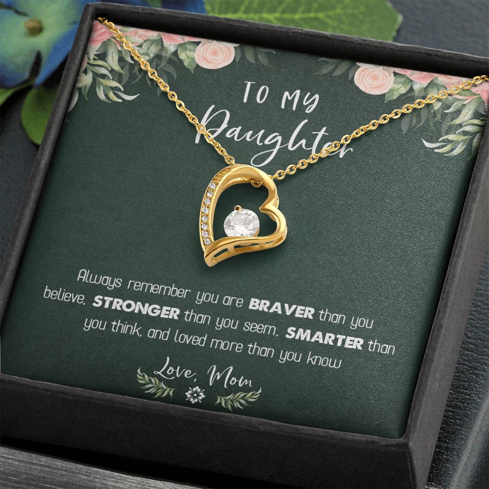 122C Necklace To My Daughter Birthday Gift From Mom, You Are Braver, Stronger,Smarter