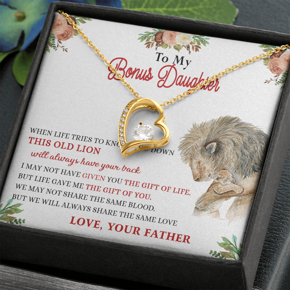 148C Necklace To My Bonus Daughter, Daughter Necklace Birthday Gift from Lion Father