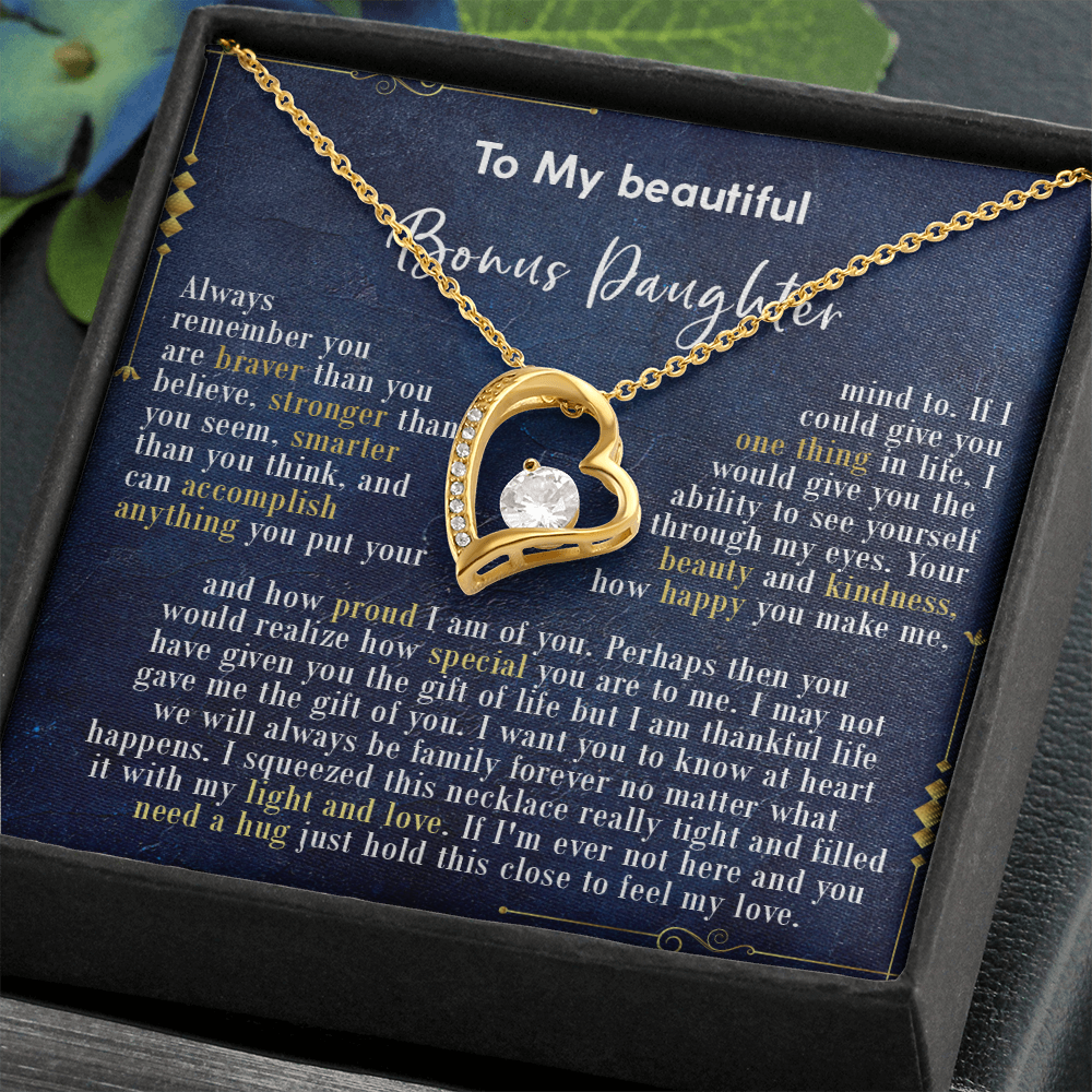 126C Necklace To My Beautiful Bonus Daughter, Daughter Birthday Gift, I Love Daughter
