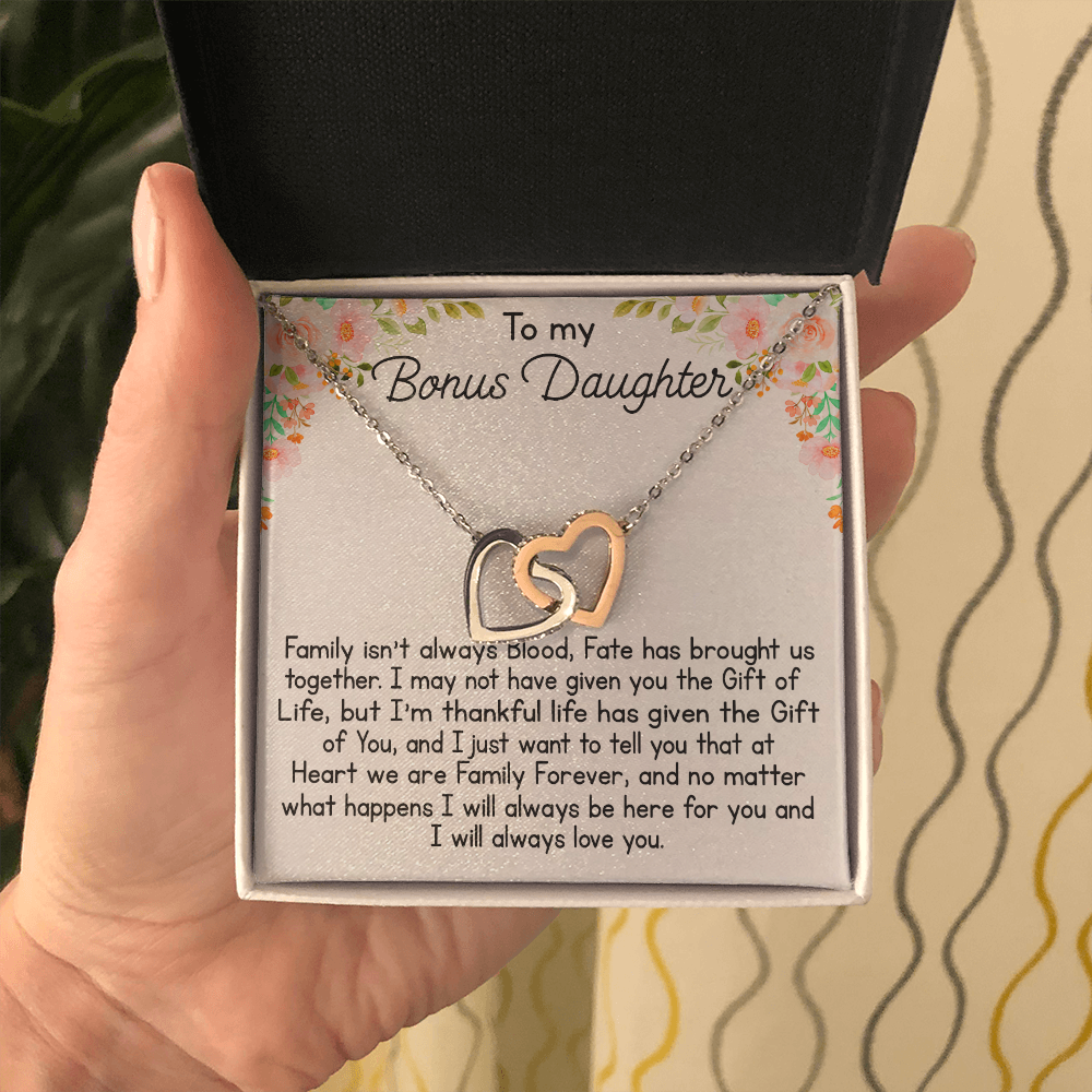 To My Bonus Daughter Gift Interlock Joined Heart Necklace Gift For Birthday Xmas 476
