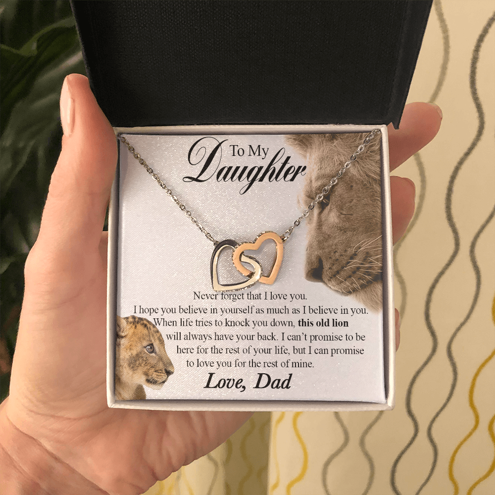 509 To My Daughter Necklace This Old Lion Will Always Have Your Back Interlocking Heart Necklace