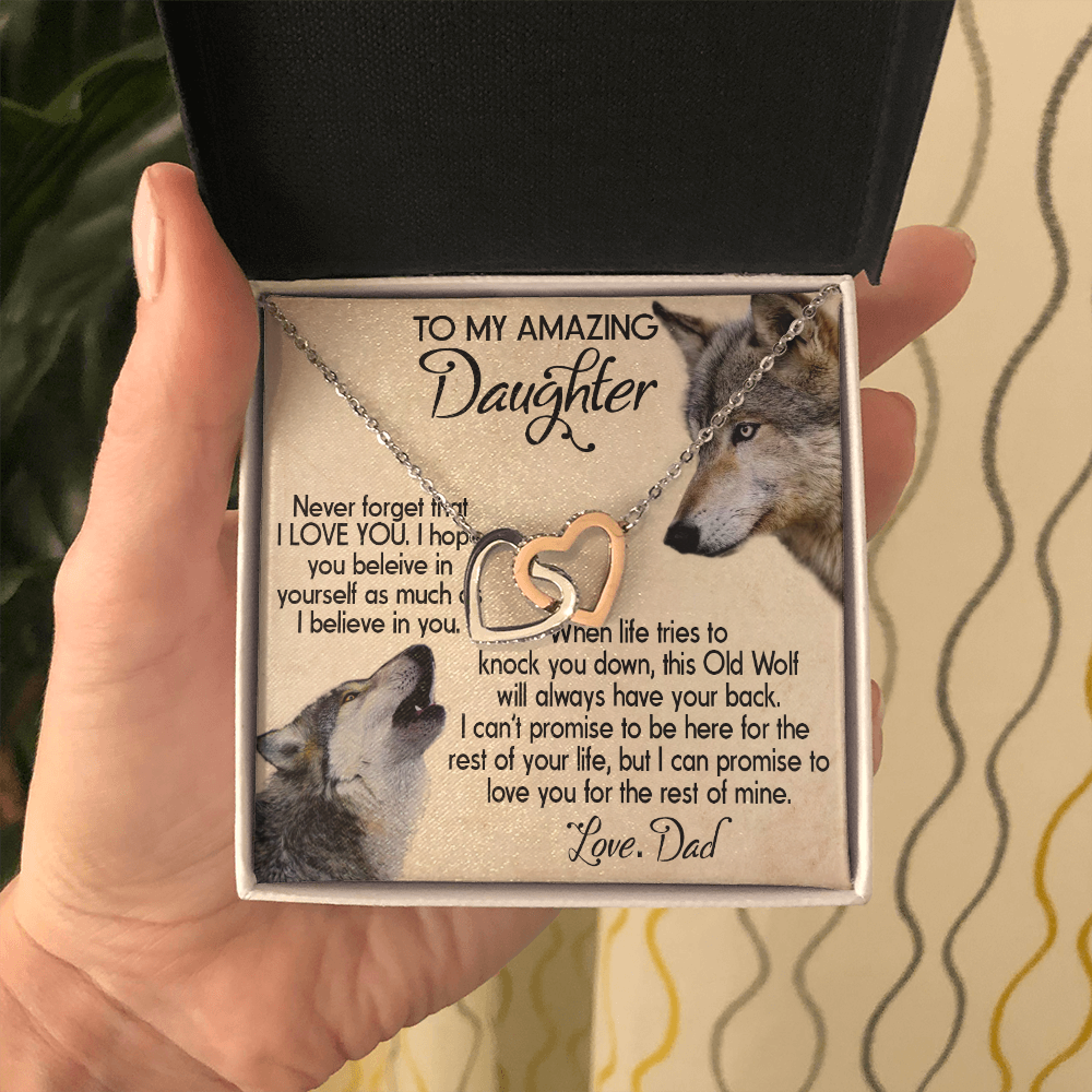 15D To my Daughter Necklace, Wolf Dad Gift for Daughter, I LOVE YOU Necklace