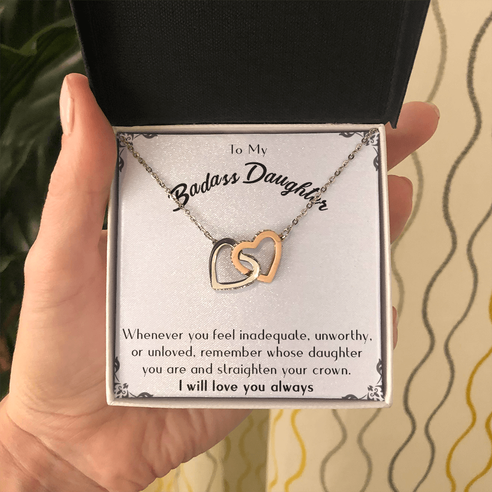 175D Necklace To Badass-Daughter, Daughter Necklace, I LOVE YOU Always From Dad Mom