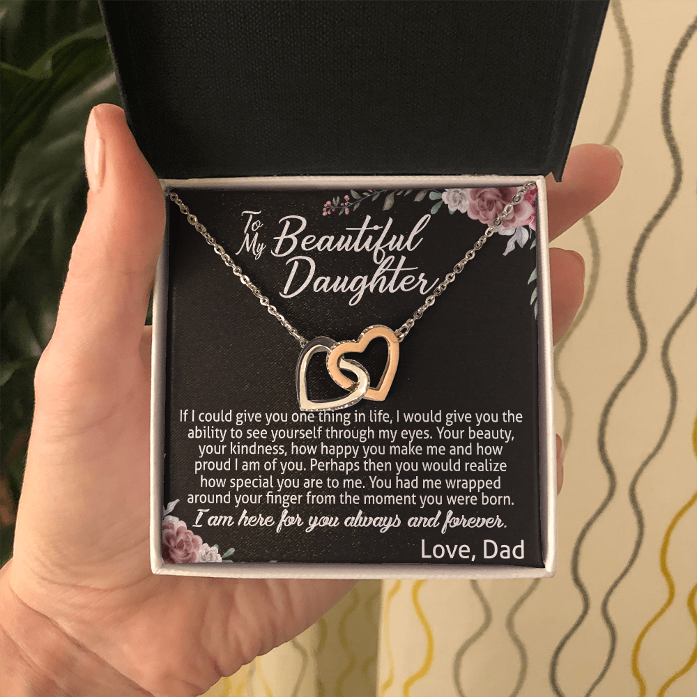 To My Daughter Interlocking Hearts Necklace Gift For Daughter From Dad 474