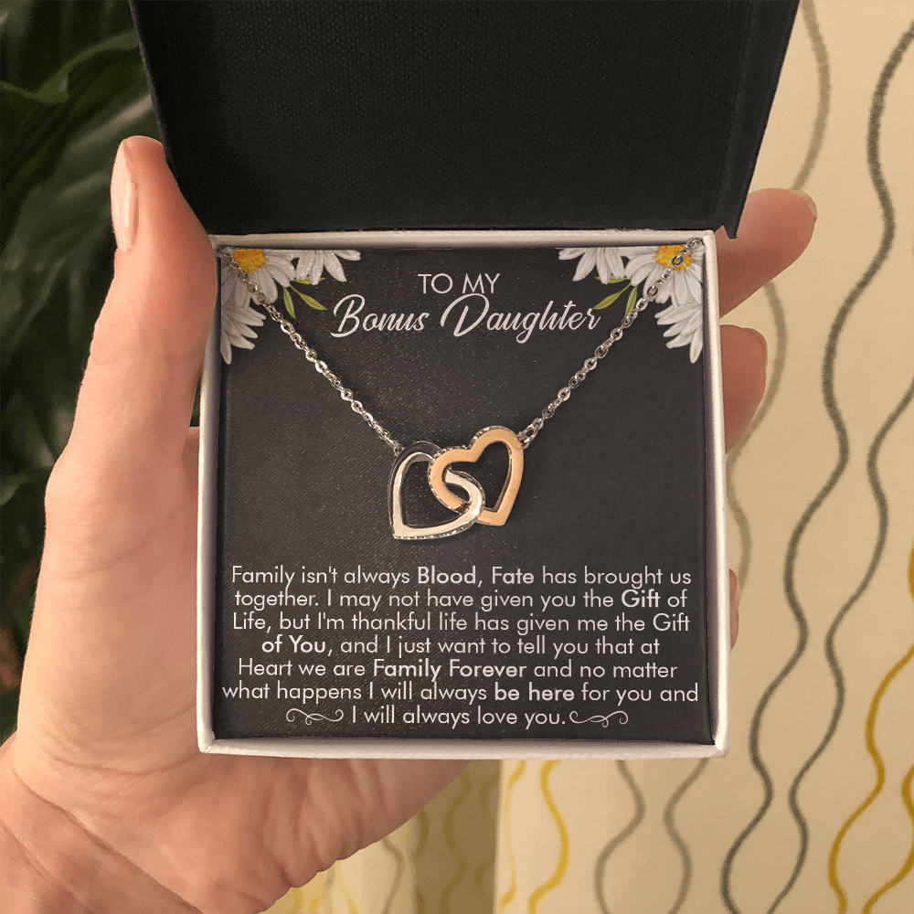 16D Necklace To My Bonus Daughter, Necklace Gift for Daughter/Her, Gift From Dad Mom