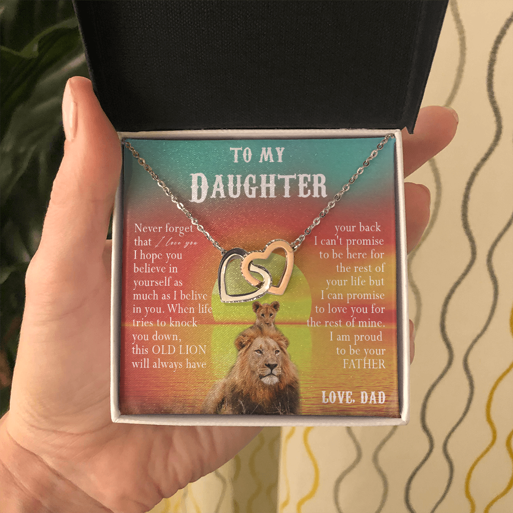 123D Necklace To My Daughter, Lion Daughter Birthday Gift, Lion Dad Sunset Necklace