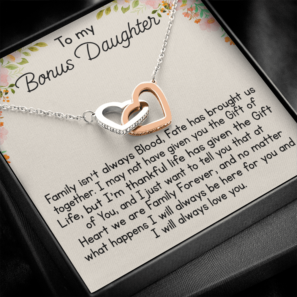 To My Bonus Daughter Gift Interlock Joined Heart Necklace Gift For Birthday Xmas 476