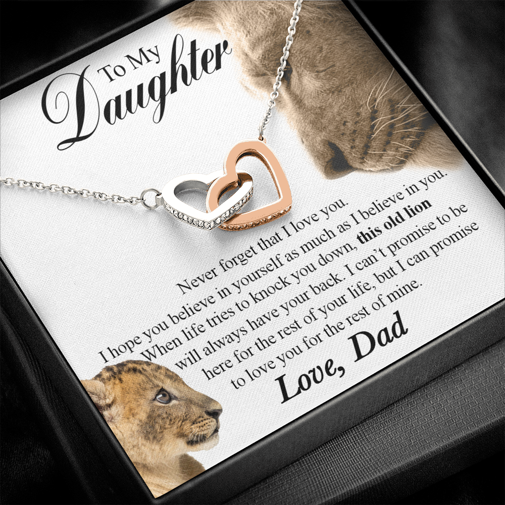 509 To My Daughter Necklace This Old Lion Will Always Have Your Back Interlocking Heart Necklace