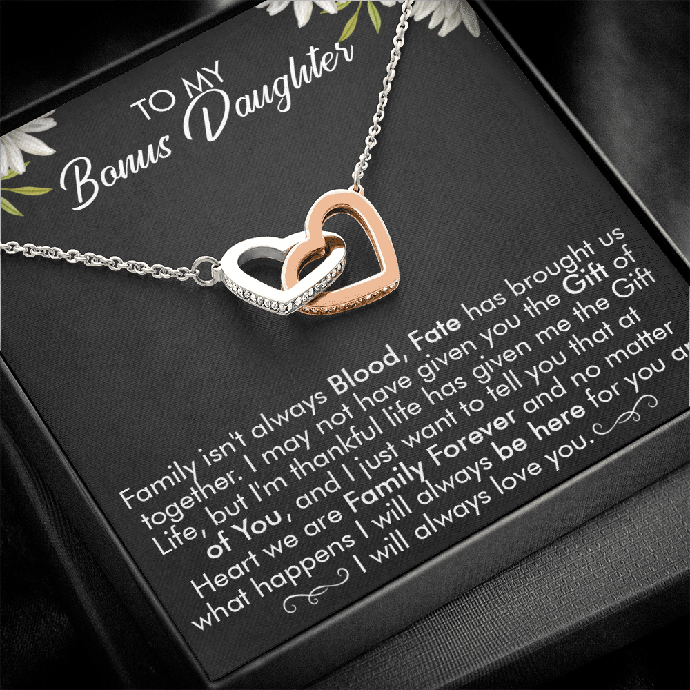 16D Necklace To My Bonus Daughter, Necklace Gift for Daughter/Her, Gift From Dad Mom