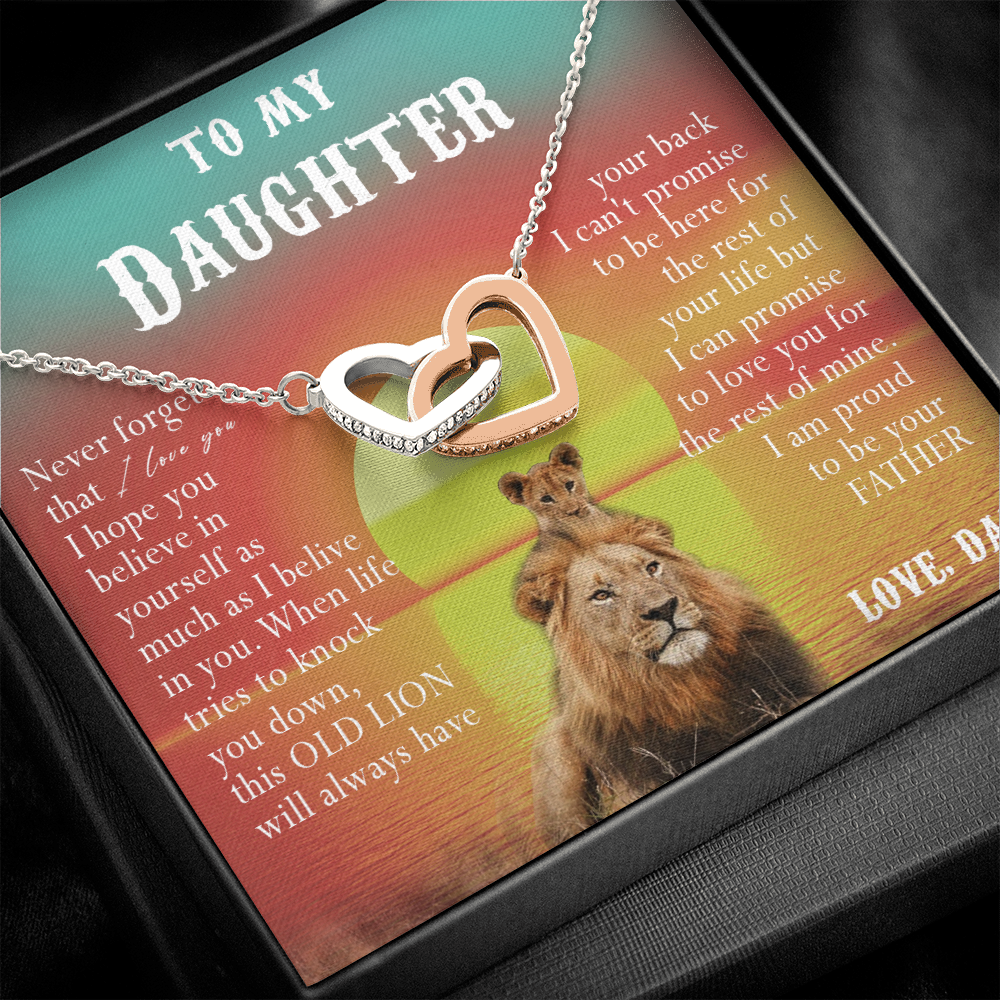 123D Necklace To My Daughter, Lion Daughter Birthday Gift, Lion Dad Sunset Necklace