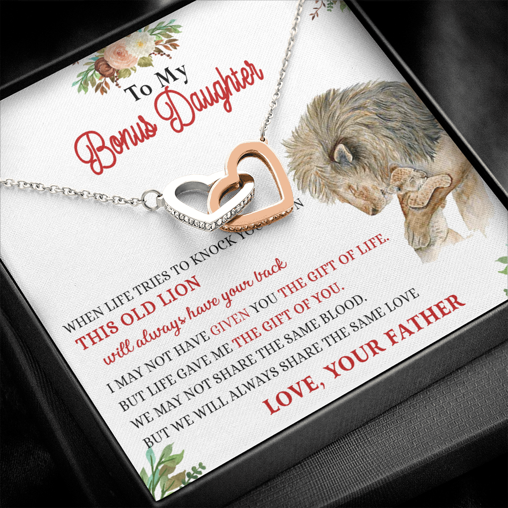 148D Necklace To My Bonus Daughter, Daughter Necklace Birthday Gift from Lion Father