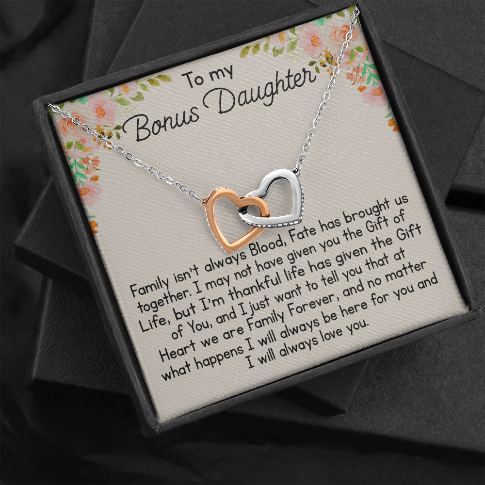 To My Bonus Daughter Gift Interlock Joined Heart Necklace Gift For Birthday Xmas 476