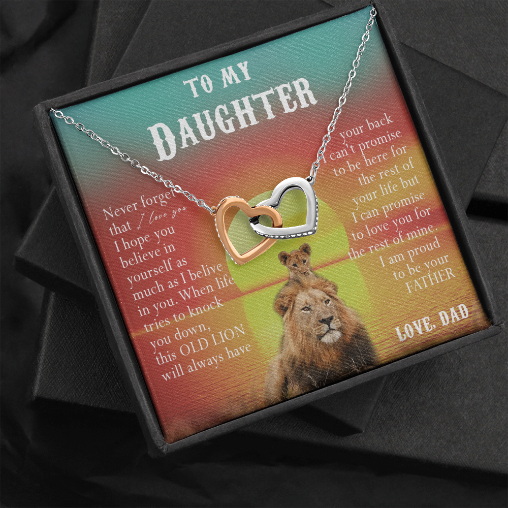 123D Necklace To My Daughter, Lion Daughter Birthday Gift, Lion Dad Sunset Necklace