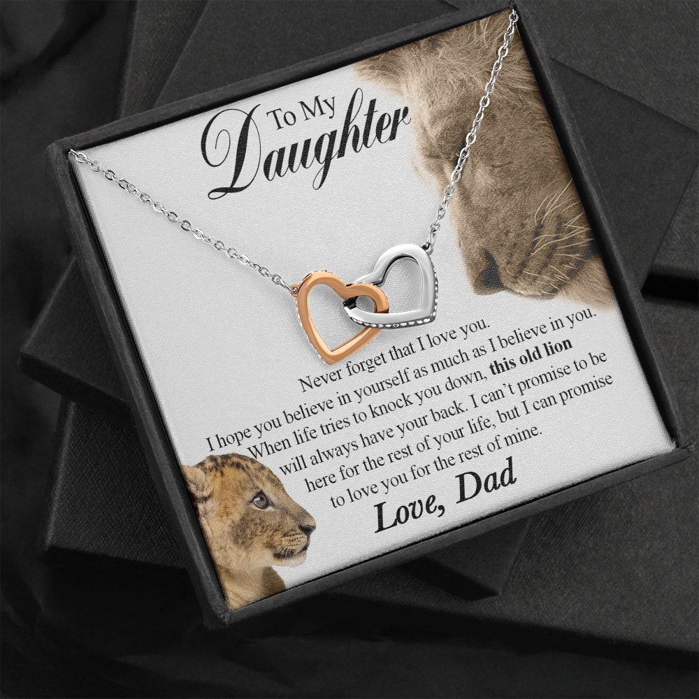 509 To My Daughter Necklace This Old Lion Will Always Have Your Back Interlocking Heart Necklace
