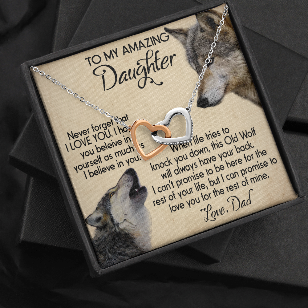 15D To my Daughter Necklace, Wolf Dad Gift for Daughter, I LOVE YOU Necklace