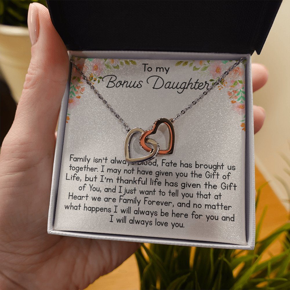 To My Bonus Daughter Gift Interlock Joined Heart Necklace Gift For Birthday Xmas 476