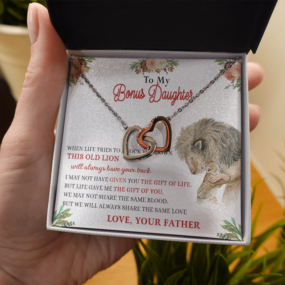 148D Necklace To My Bonus Daughter, Daughter Necklace Birthday Gift from Lion Father