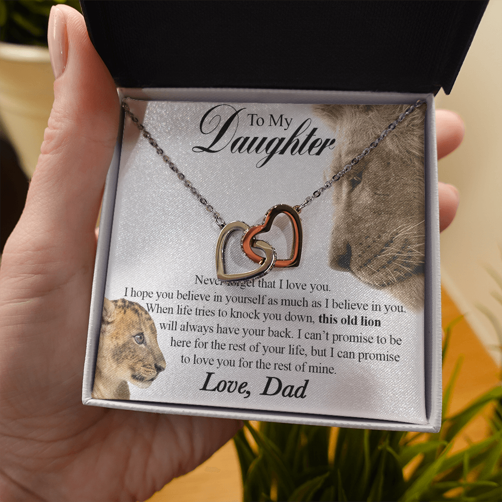 509 To My Daughter Necklace This Old Lion Will Always Have Your Back Interlocking Heart Necklace