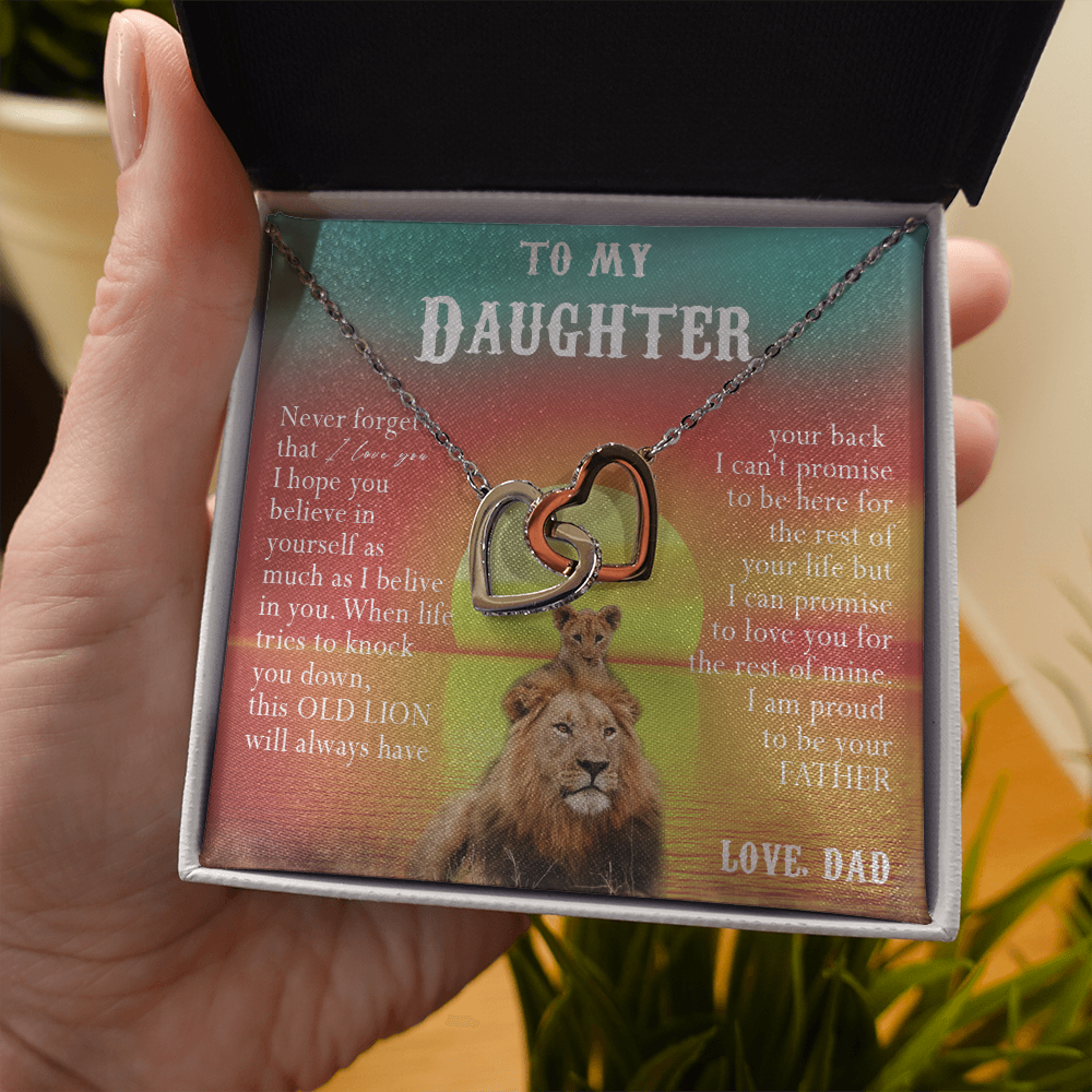 123D Necklace To My Daughter, Lion Daughter Birthday Gift, Lion Dad Sunset Necklace