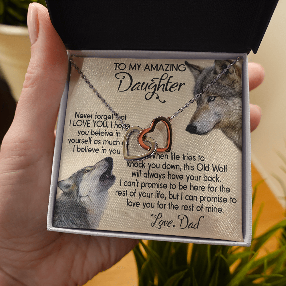 15D To my Daughter Necklace, Wolf Dad Gift for Daughter, I LOVE YOU Necklace